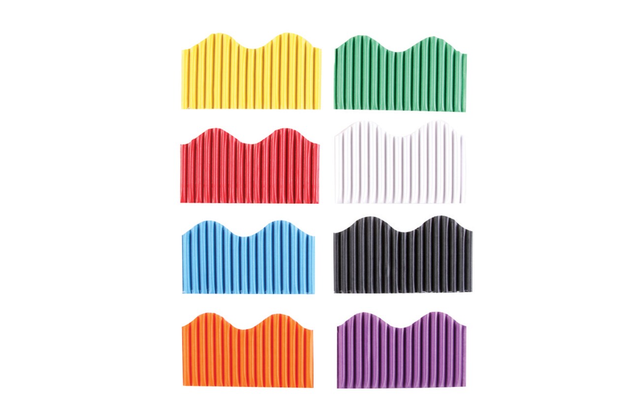 School Smart Corrugated Border Trim, 2-1/4 Inch x 50 Feet, Assorted Colors, Pack of 8